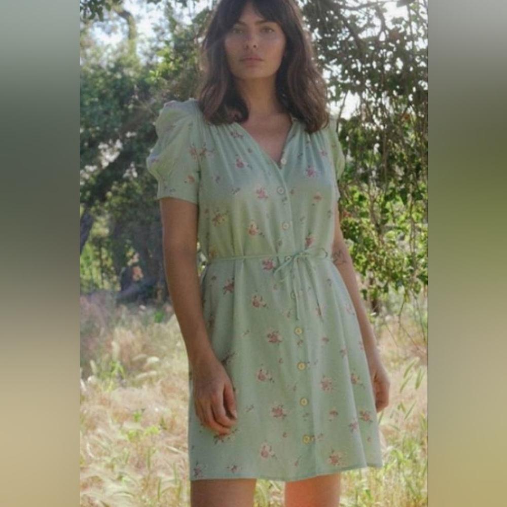 Christy Dawn Alyssa Dress in Pear Spray-missing removable tie belt.